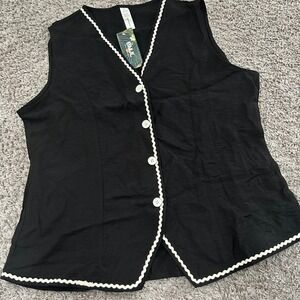BMJL Black White Trim Sleeveless V-Neck Button Front Vest Women's‎ L